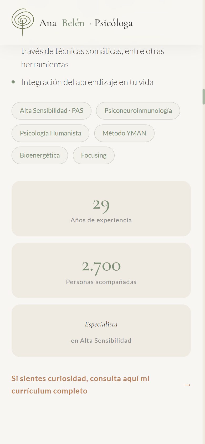 Años de experiencia y personas acompañadas, en el móvil